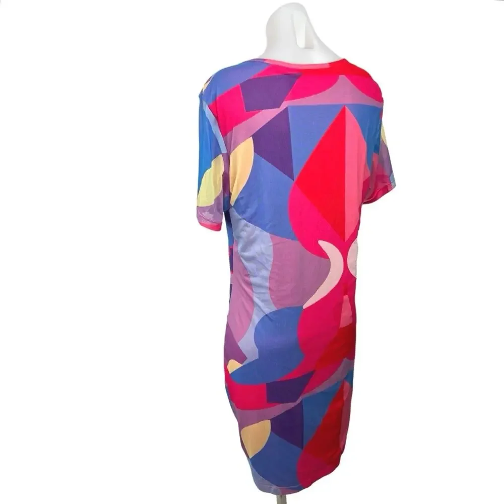 Shein Curve Women's Multi Short Sleeve Crew Neck Pullover A-Line Midi Dress 2XL